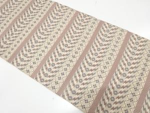 横段に花・抽象模様織り出し　名古屋帯